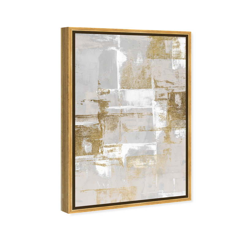 Abstrait fraîchement peint, gris glamour - Peinture, H 30 po x l 20 po, Encadrement doré