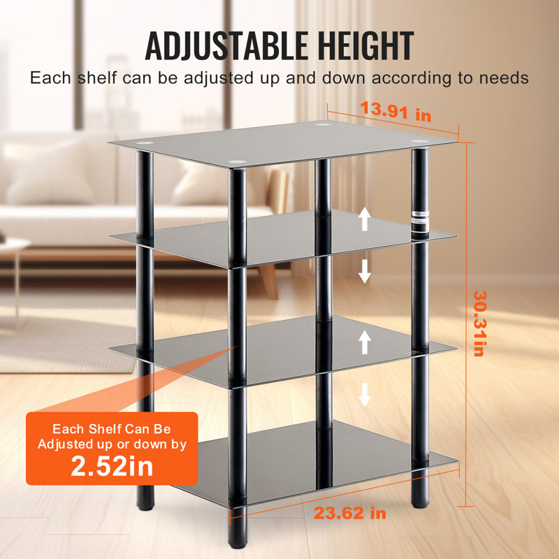 4-Tier AV Media Stand Strengthened Tempered Glass Audio-Video Media Stand