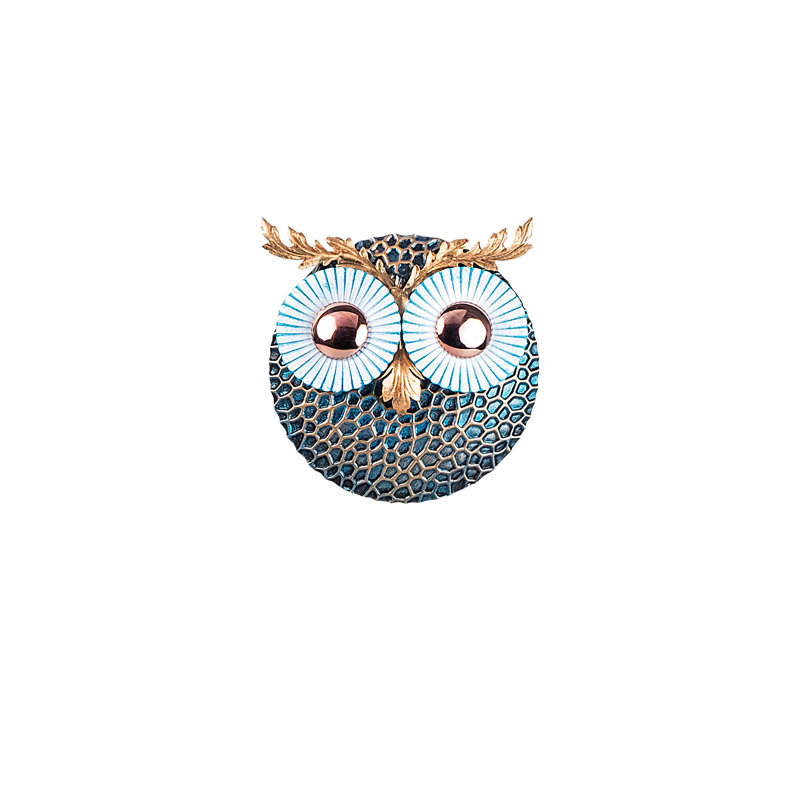 Décoration murale hibou, Bleu / cuivre / or