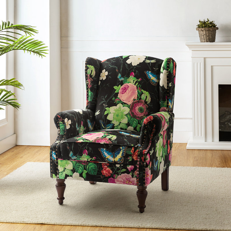 Fauteuil d'appoint à oreilles rembourré Anndi, Polyester noir