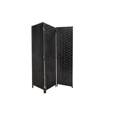 Écran en bambou tissé 3 panneaux (noir)