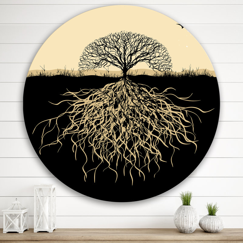 Silhouette d'arbre avec racines - art mural traditionnel en métal, H 29 po x l 29 po x P 1 po