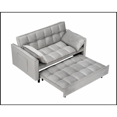 Modern Velvet Loveseat Futon Sofa Couch With Pullout Bed, Reclining Backrest, Toss Pillows, And Pockets, 3-In-1 Convertible Sleeper Sofa For Living Room