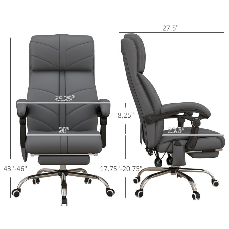 Executive 4-Vibration PU Leather Heated Massage Desk Chair with Adjustable Height & Swivel