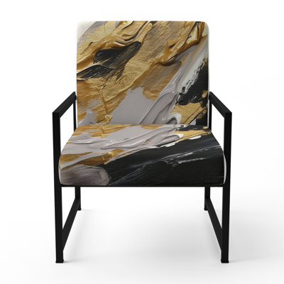 Dreams Of Abundance Black And Gold I - Upholstered Contemporary Arm Chair, Abstract Art Accent Chair