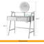 Meuble-lavabo à miroir 33,9 po avec miroir et lumières, coiffeuse à miroir avec 2 grands tiroirs et tablette ouverte, coiffeuse avec station de charge pour la chambre à coucher, argent