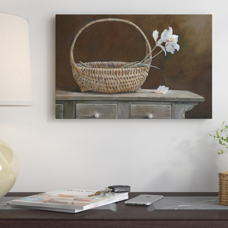 «Wicker & Orchids», reproduction d'art sur toile, H 40 po x l 60 po x P 1,5 po, Papier d'art encadré noir, Pas de tapis