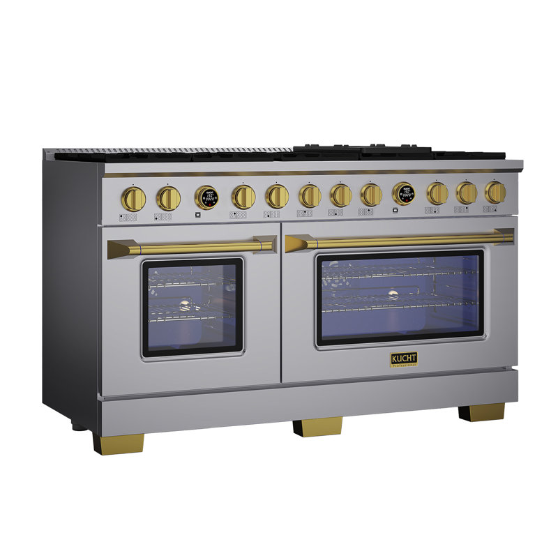 60 In. 7.9 Cu. Ft. 10 Burners Dual Fuel Range For Propane Gas In Stainless Steel With Kucht Horus Thermostat, Gold