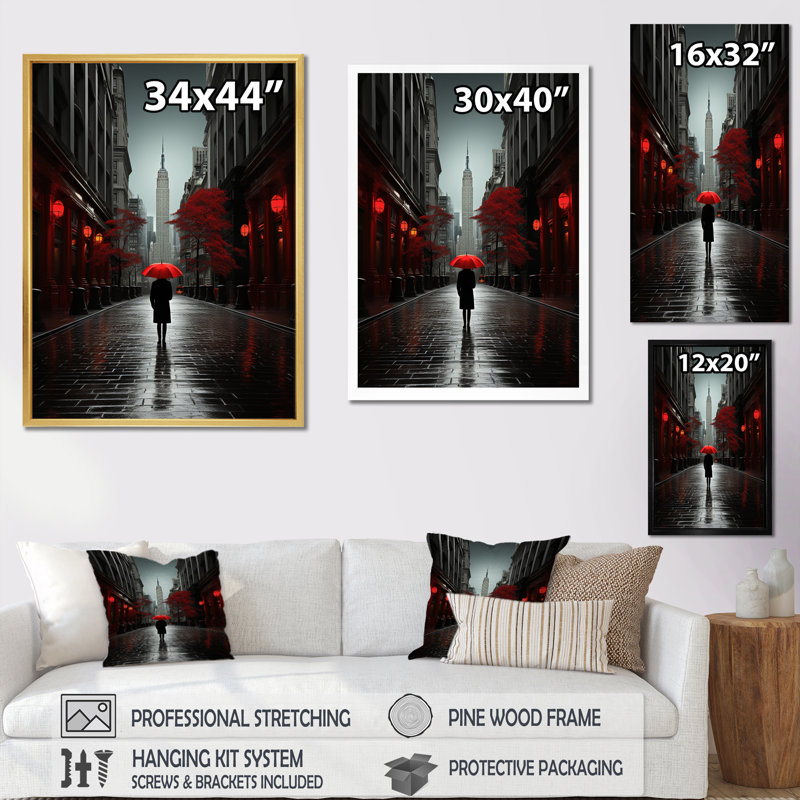 «Lashari» monochrome rouge et gris New York City Rhythm I sur toile, H 40 po x l 30 po x P 1,5 po, Toile tendue