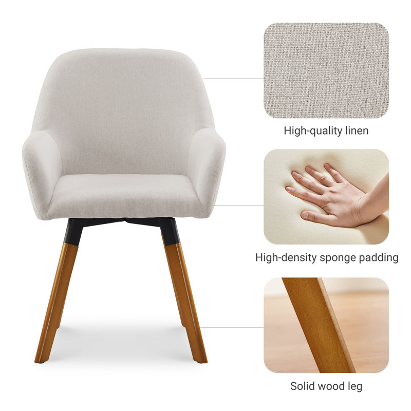 Rayshawn 22.83" W Linen Swivel Dining Chair, Off White Linen