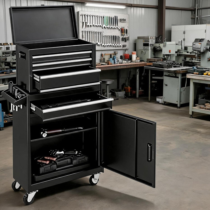 Armoire à outils à 4 tiroirs avec roulettes, chariot à outils roulant en métal avec tiroirs coulissants et doublure de protection pour atelier de garage