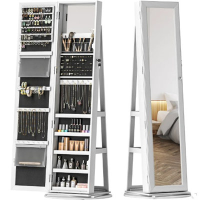 Miroir verrouillable pour armoire à bijoux, miroir pleine longueur pivotant à 360 °, avec tablettes de rangement
