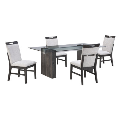 Grey Washed Dining Table with Tempered Glass