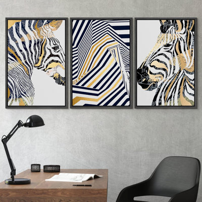 Animals " Geometric Style Jungle Zebra Animals Wilderness Comic Book Modern Art Rustic Wild Portrait " 3 - Pieces