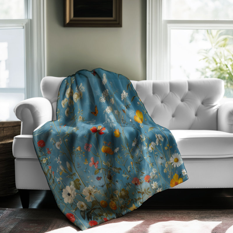 Papillon bleu - couverture sherpa de qualité supérieure 1 pièce, Lit simple
