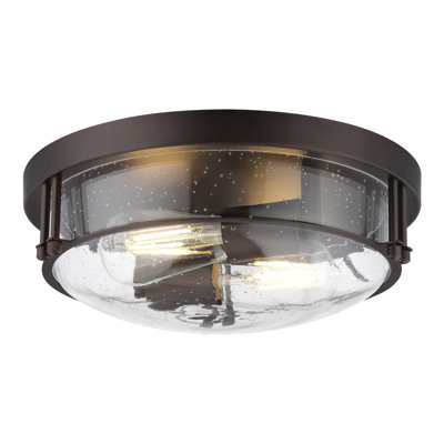 12 Inch 2-Light Flush Mount Ceiling Light With Seeded Glass
