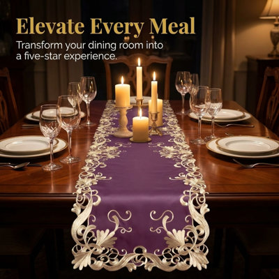 Purple Table Runner European Embroidery for Christmas Dining Table, Dresser, Home Decor Accents