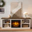 Meuble télé 70 po pour téléviseur 80 po, grande console pour salon, blanc + bois de grange-660982561