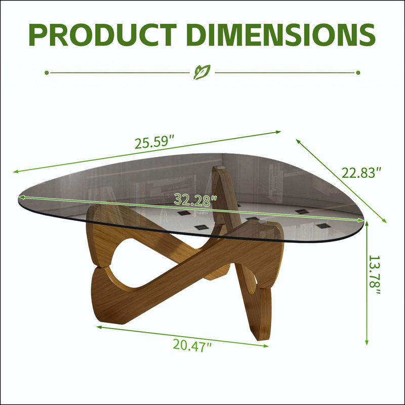 Table basse moderne en verre avec base en noyer et design polyvalent, H 14 po x l 32,3 po x P 23 po, Noir / Noyer