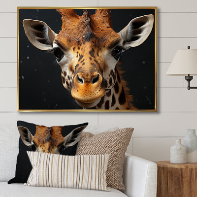 " Black and White Giraffe Portrait II " Mixed Media Print