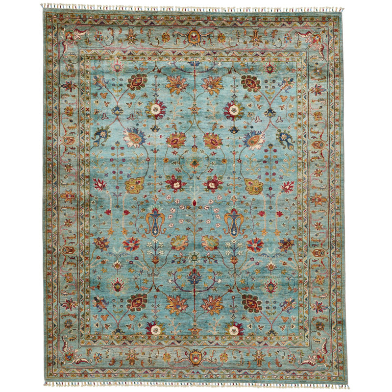 8x10 Light Blue and Multicolor Turkish Tribal Rug
