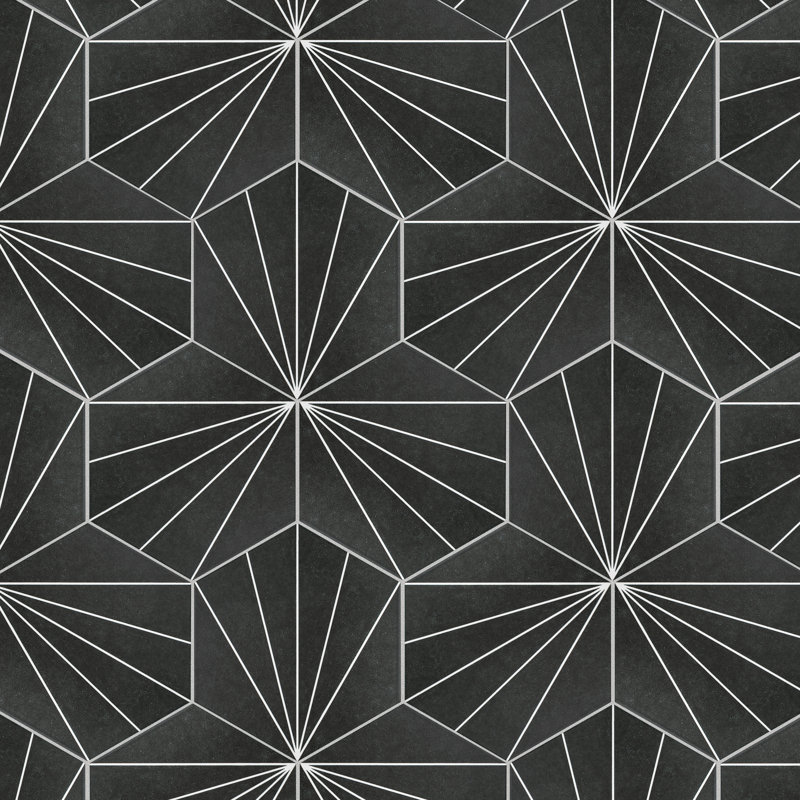 Carreau de porcelaine à motifs pour mur et plancher de 8,63 po x 9,88 po Aster, Black/White