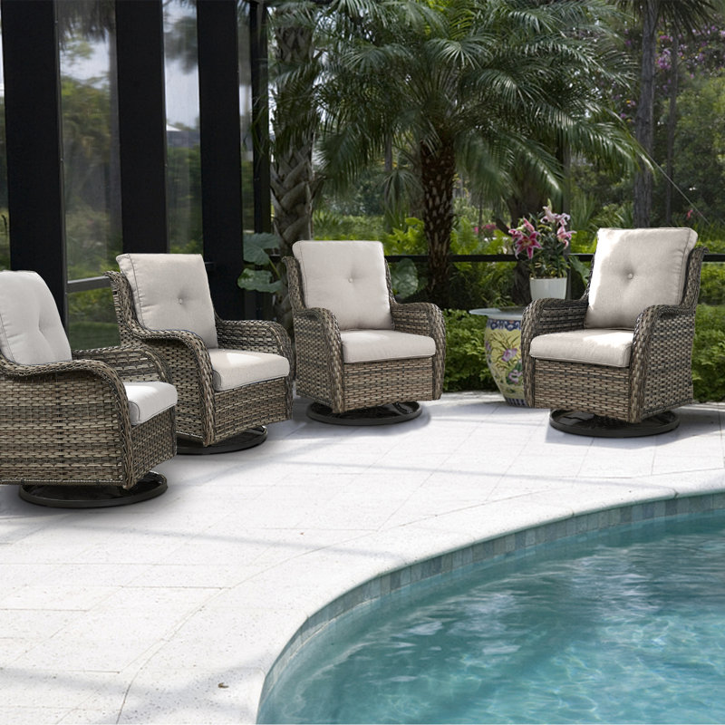 Wicker Patio Furniture Set- 4 Pieces Swivel Patio Chairs,PE Rattan Outdoor Rocking Chairs Porch Furniture for Garden Deck