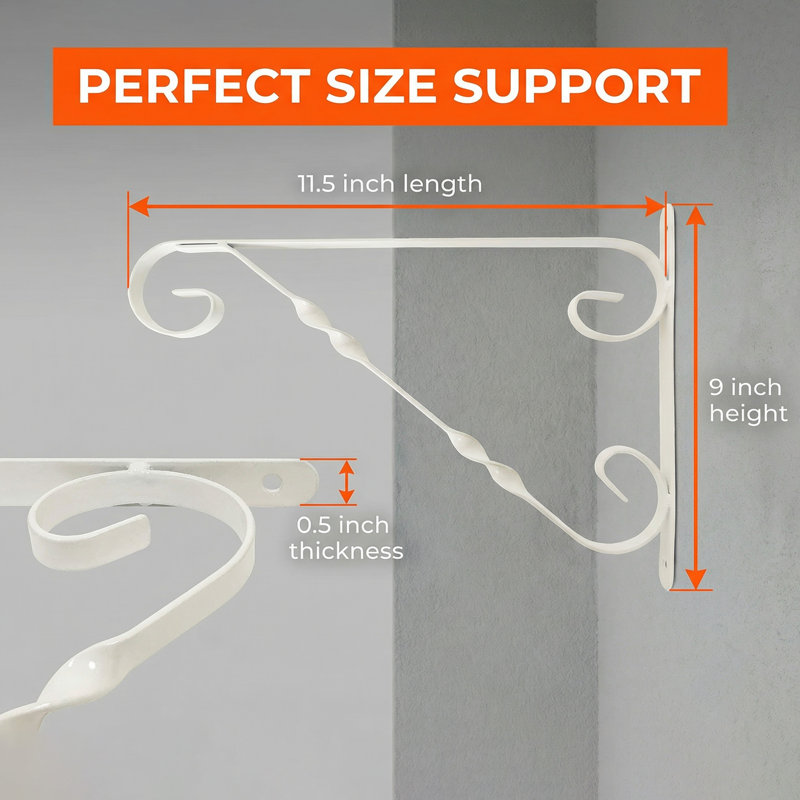 Support mural en métal à motif à volutes de 12 po Gardenized, Blanc