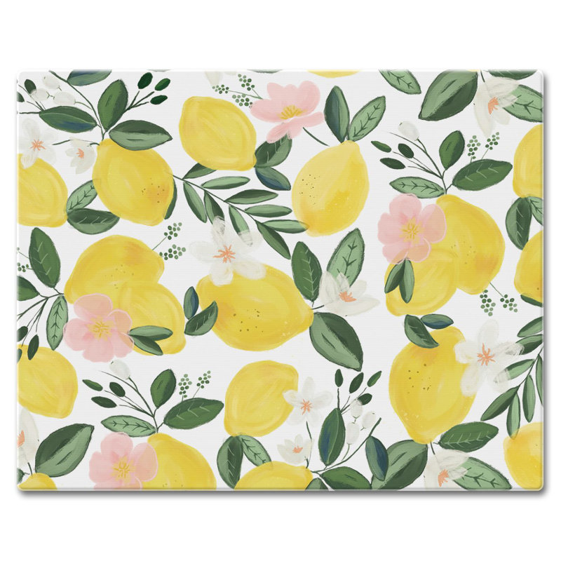 Lemon Vine Rectangular Tempered Glass Cutting Board 15" x 12"