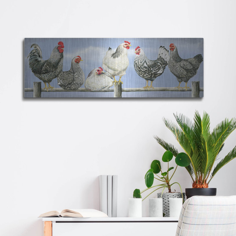 «Black White Hens 2» par Janet Pidoux, H 12 po x l 36 po