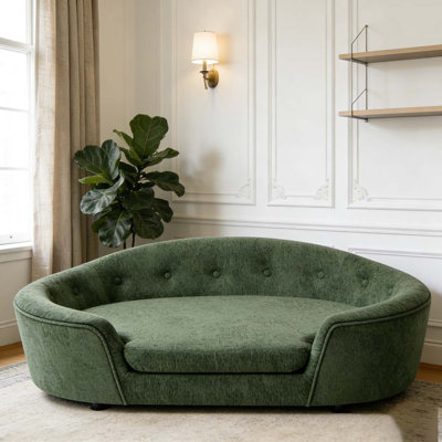OVERSIZED Size Oval Semi-Enclosed Dog Sofa - Durable Linen Material