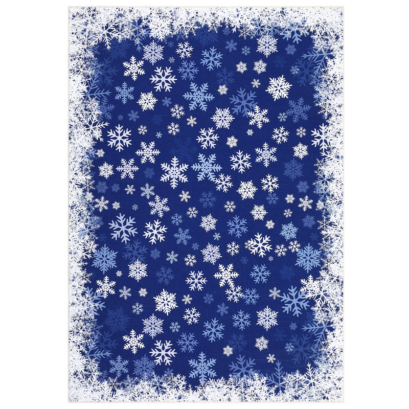 Snowflake Christmas Rug Non-Slip Non-Shedding Winter Holiday Living Room Carpet, Washable Low Pile Floor Rug, Decorative Indoor Mats for Bedroom, Kitchen, Nursery
