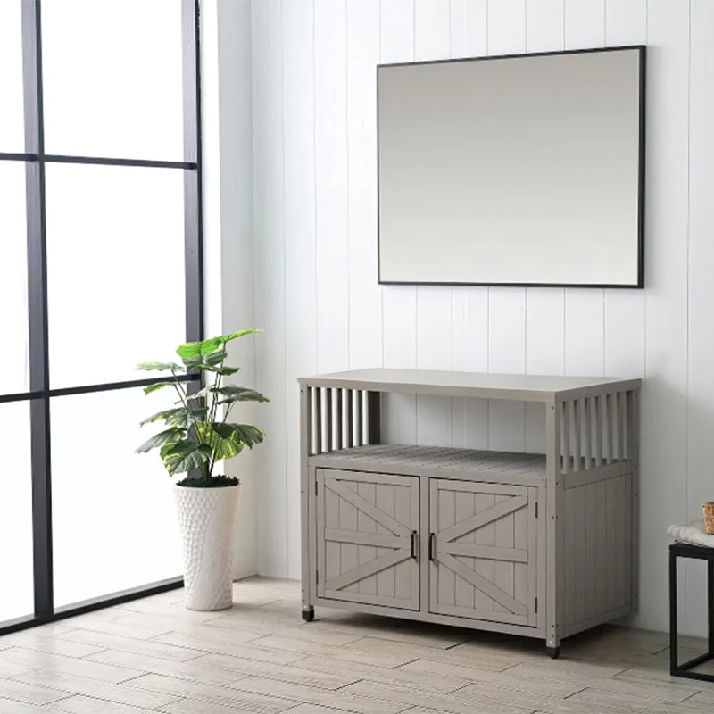 Rectangular Wood Outdoor Console & Buffet Table with Storage Cabinet