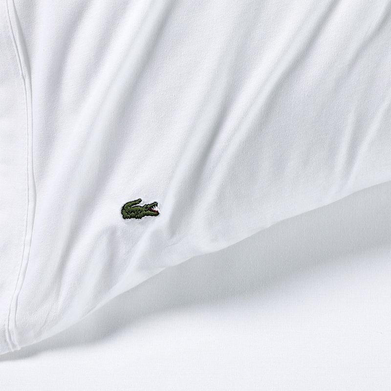 Lacoste Cotton Percale 100% Cotton Pillowcase, Standard Pillowcase, White