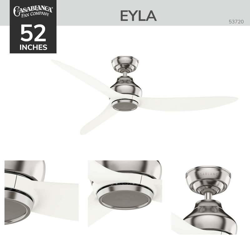 Casablanca 52 inch Eyla ENERGY STAR® Damp Rated Ceiling Fan and Wall Control and Handheld Remote, Brushed Nickel
