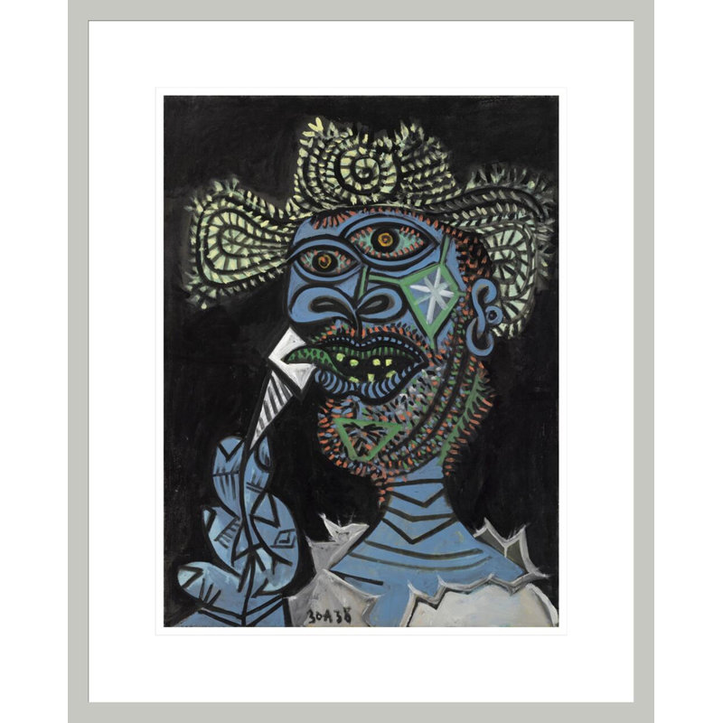 «Man with a Straw Hat and a Ice-glace» par Pablo Picasso - impression giclée encadrée, 21.75" H x 17.65" W