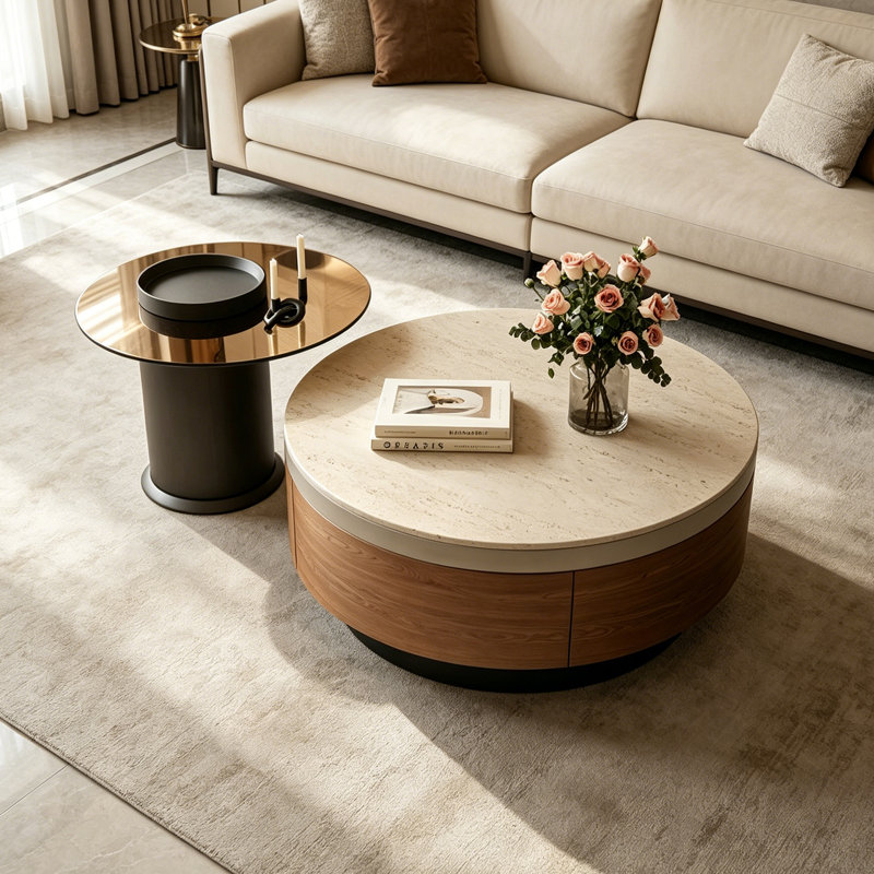 Tables basses avec rangement Towanda, H 12,99 po x L 27,55 po x l 27,55 po, Beige / brun / noir