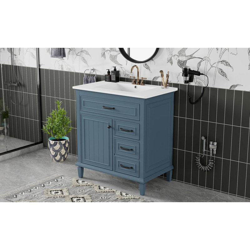 Meuble-lavabo de salle de bain avec lavabo, Bleu gris