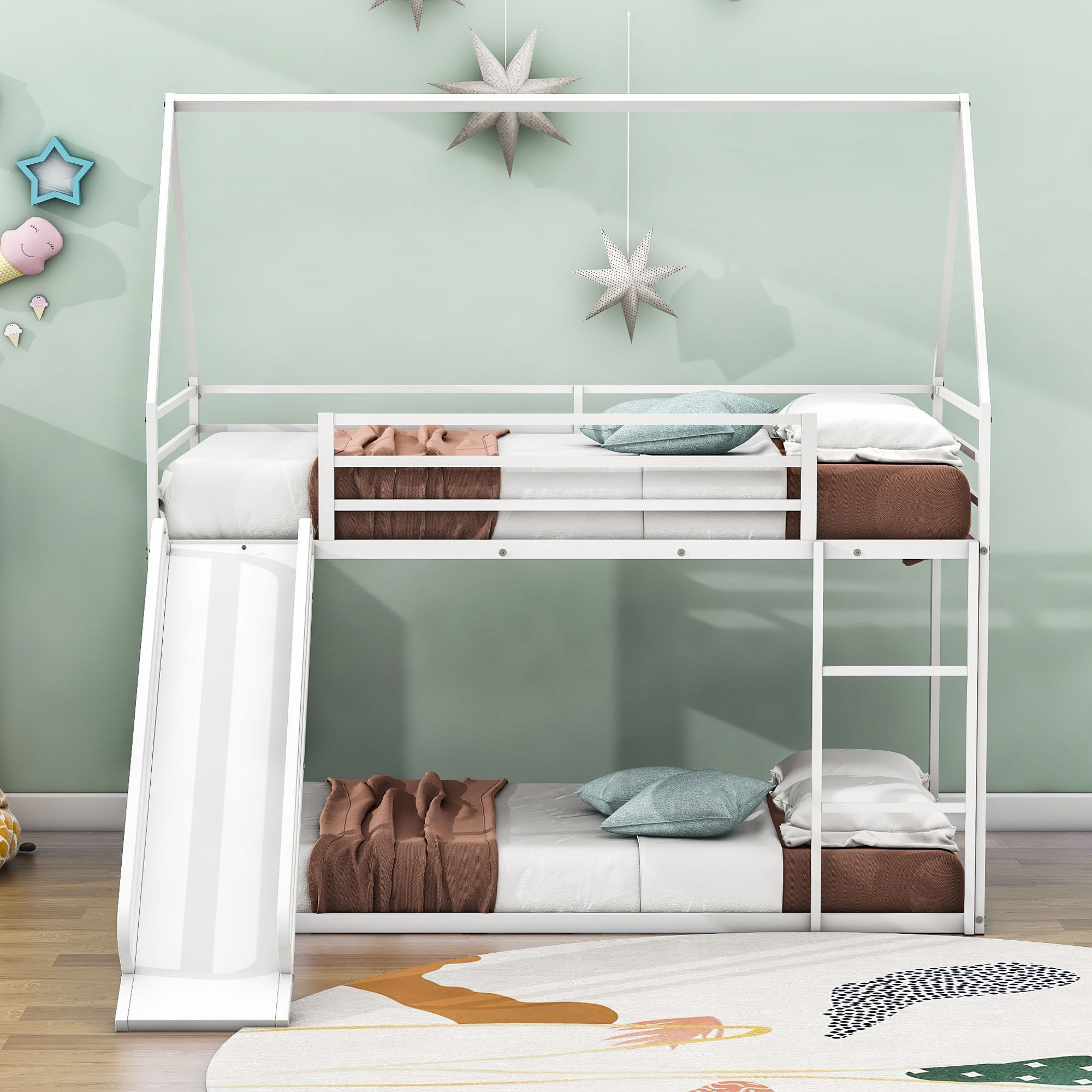 Harper Orchard Riascos Twin over Twin House Bunk Bed with Ladder ...