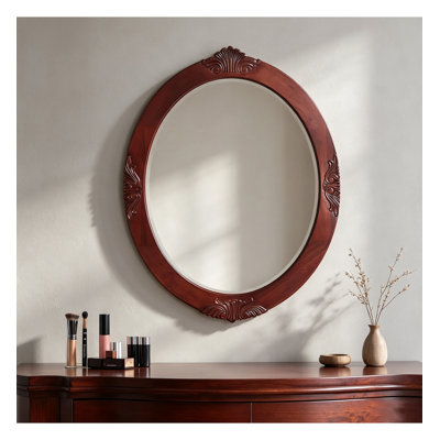 Miroir d'appoint ovale en bois d'acajou foncé