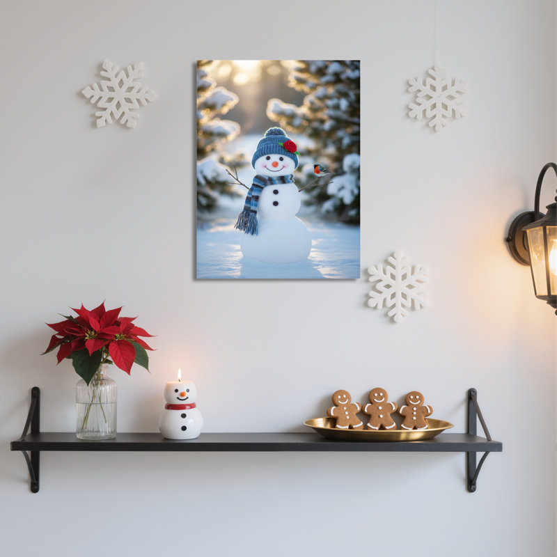 «Snowman Winter Scene», art mural sur toile, H 18 po x l 12 po
