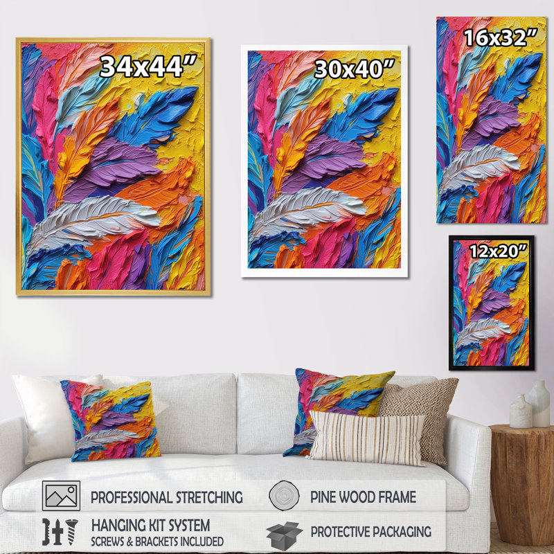 «Rough Texture Colorful Feathers», reproduction d'art sur toile, H 40 po x l 30 po x P 1,5 po, Toile tendue