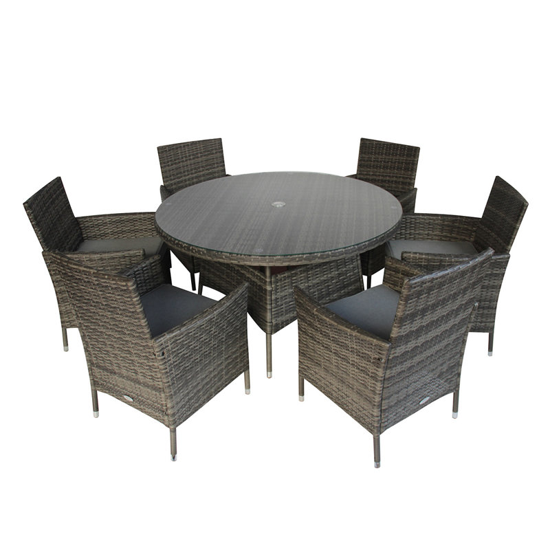 Jeneva 6 - Person Wicker Patio Dining Set with Round Table , Cushions Included, Grey