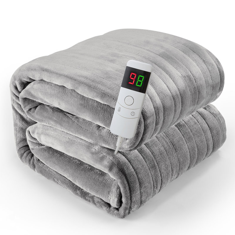 Ultra-Soft Flannel Electric Heated Throw Blanket with 10 Heat Settings & Extra-Long Cord, Gray, 72" W x 84" L