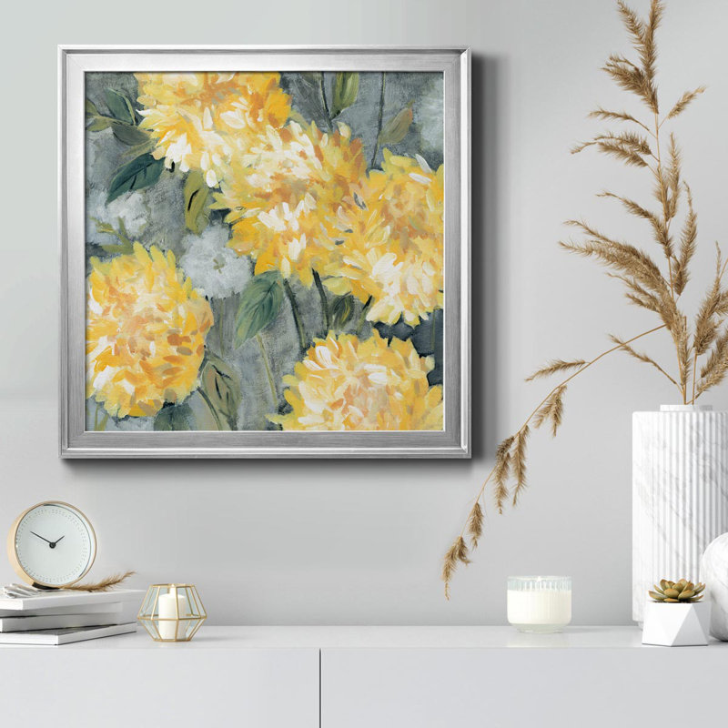 Yellow Mums - Peinture sur toile encadrée, H 26,5 po x l 26,5 po x P 1,5 po, Argent