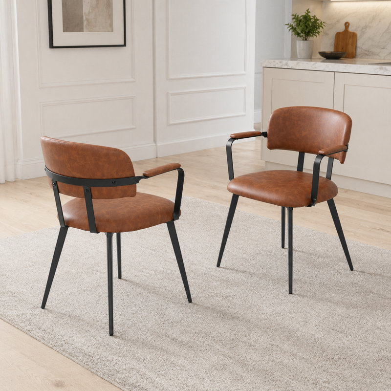47cm H Upholstered Metal Armchair, Brown
