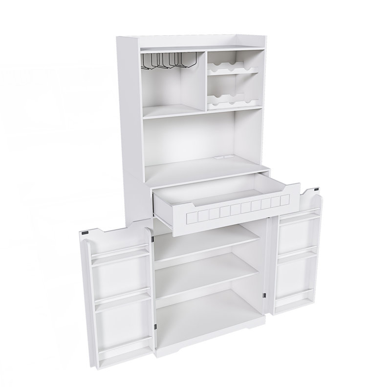 Buffet avec huche, buffet de cuisine moderne avec 2 tiroirs et portes de grange, armoire de salon