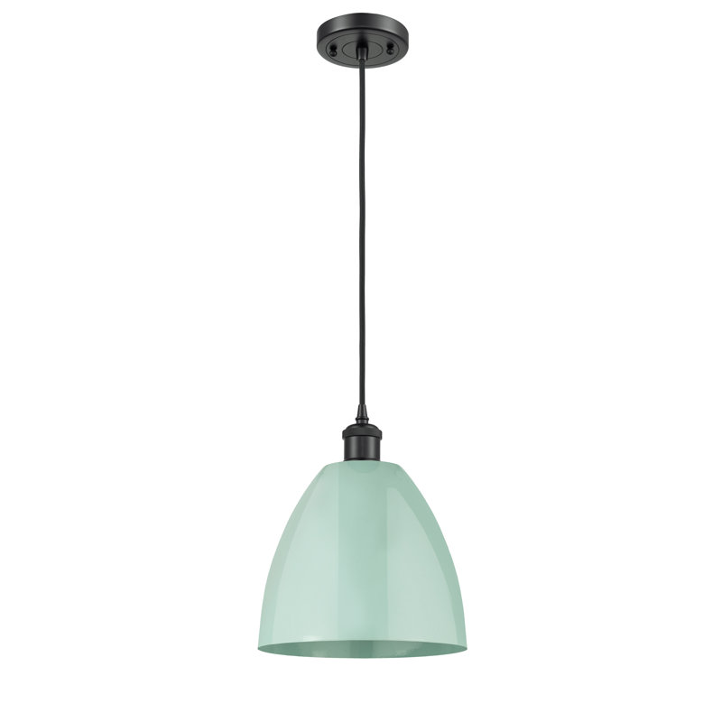 Luminaire suspendu conique 1 lumière, H 12,88 po x l 9 po x P 9 po, Vert clair, Noir mat