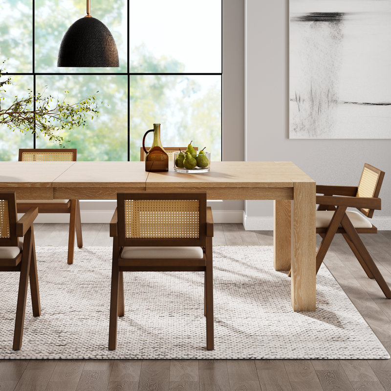 Mila Rattan Solid Wood Dining Chairs, Walnut, Brown Wood
