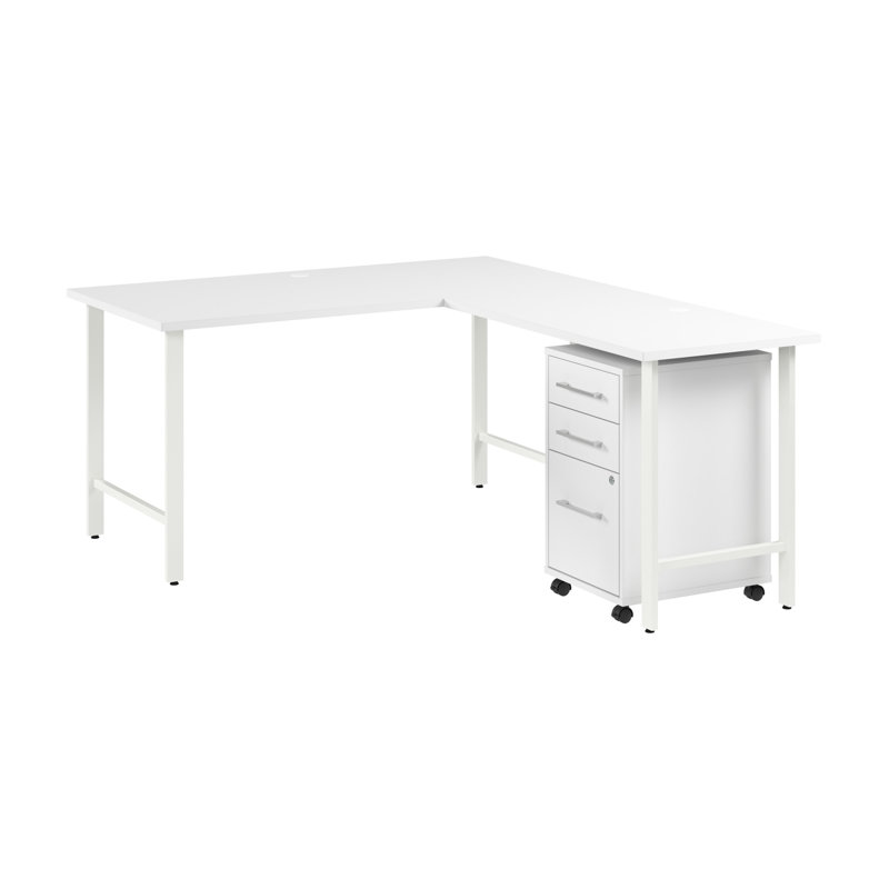 Bush Business Furniture Hustle 60W X 30D L Shaped Computer Desk With 3 Drawer Mobile File Cabinet - Reversible, White